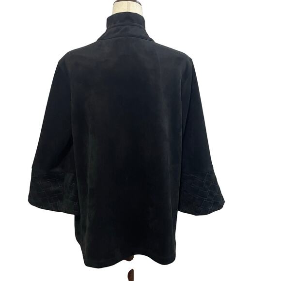 Ali Miles Women’s Black Button-Front Faux Suede Leather Quilted Trim Jacket sz M - Picture 5 of 13